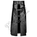 Black PU Leather Domineer Long Utility Kilt