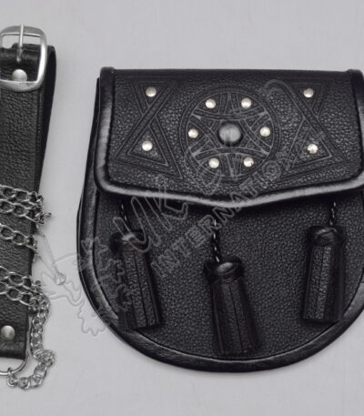 Stylish Black Leather Studded Sporran