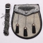 Gray Cow Celtic Embossed Silver Black Leather Sporran