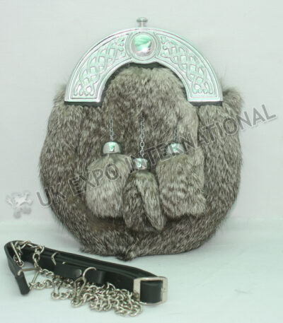 Scottish Gray Color Fur Celtic Knot Sporran