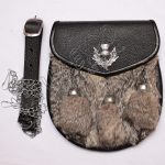 Gray Rabbit Fur Black Leather Sporran