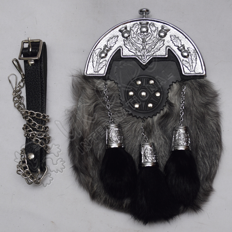 Chrome Thistle Cantle Gray Multi Fur Sporran