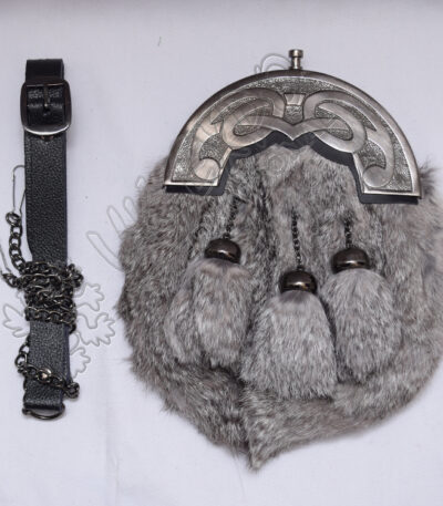 Gray Rabbit Fur Celtic Full Dress Sporran