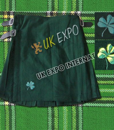 Green Irish With Shamrock Embroidery Kilt