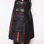 Black Cotton With Macpherson Tartan Hybrid Utility Kilt
