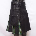 Decent Black Cotton With Irish Tartan Hybrid Utility Kilt