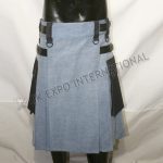 Blue Indigo Denim With Black Pockets Utility Kilt