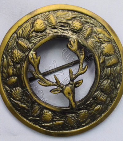 Brass Antique Thistle Knot With Stage Brooch