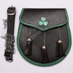 Emerald Irish Shamrock Black Leather Sporran