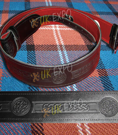 Leather Kilt Belt Embossed Red Backing