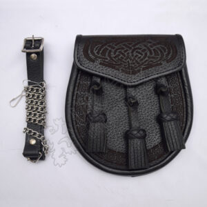 Laser Celtic Embossed Black Leather Sporran