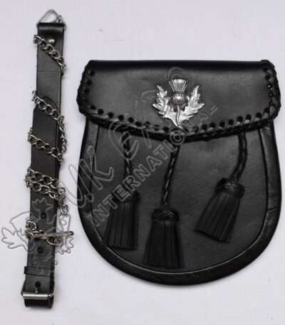 Knotwork Thistle Black Leather Day Wear Sporran