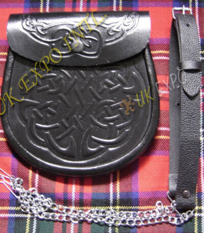Luxury Engraved Black Leather Sporran