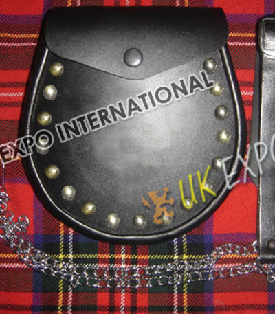 Black Leather Corner Gold Studs Sporran