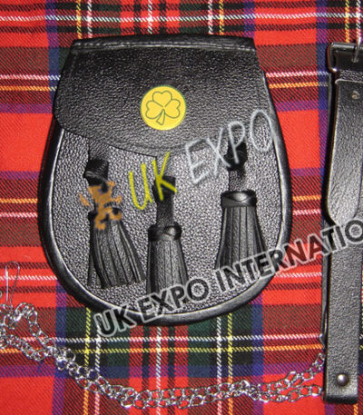 Charm Black Leather Shamrock Badge Sporran