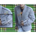 Gray Argyle Jacket With Black Lace Piping