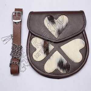 White Stitching Loving Heart Brown Leather Sporran