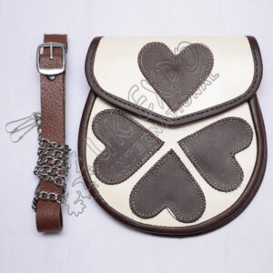 Loving Heart White and Brown Leather Sporran White color stitching on corners