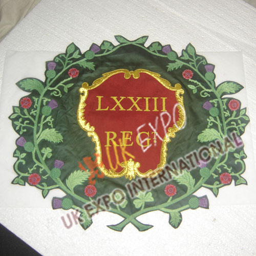 lxxiii_reg_73rd_regimental_king_color_flag_m_4243.jpg LXXIII REG 73rd regimental King Color Flag Large piece of flag hand made embroidery - Image 1