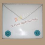 Masonic Bag White Leather Simple with 2 Skypblue Rosetts
