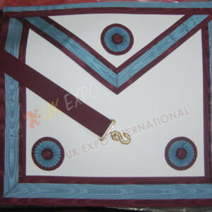Masonic Bag White Leather Skyblue and Marron Robbon 3 Rosetts