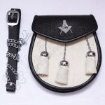 Masonic White Goat Skin Black Leather Sporran