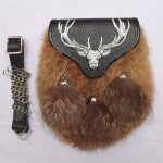 Stag Fox Fur Chrome Black Leather Sporran