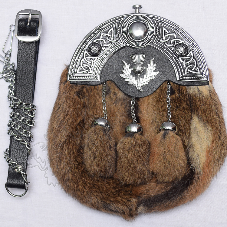 Full Dress Rabbit Fur Sporran With Thistle Badge