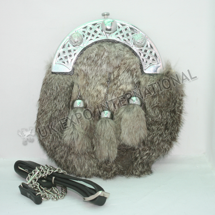 Multi Gray Color Rabbit Fur Full Dress Sporran