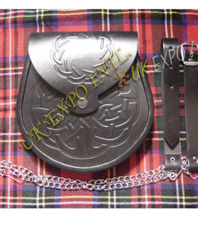 Celtic Double Embossed Black Leather Sporran