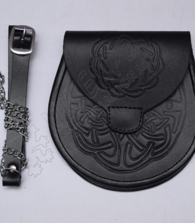 Celtic Double Embossed Black Leather Sporran