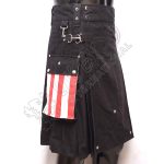 USA Flag Pockets Black Cotton Standard Utility Kilt