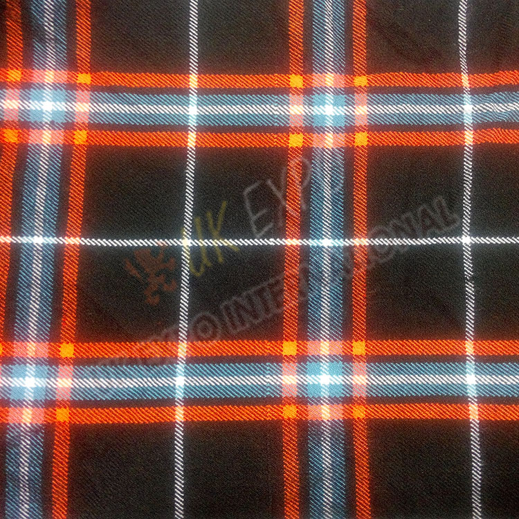 Orange White and Grey Line on Black Tartan