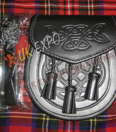 Cowhide Celtic Embossed Black Leather Sporran