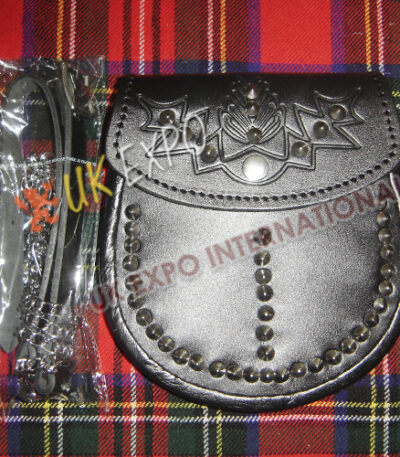 Cowhide Embossed Flower Scottish Sporran