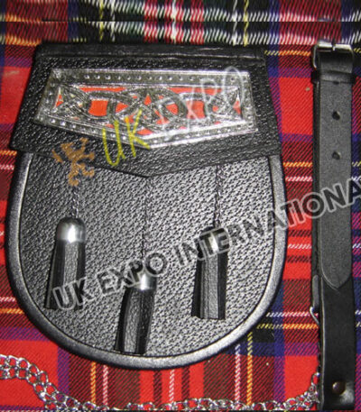 Celtic Emblem Black Leather Sporran