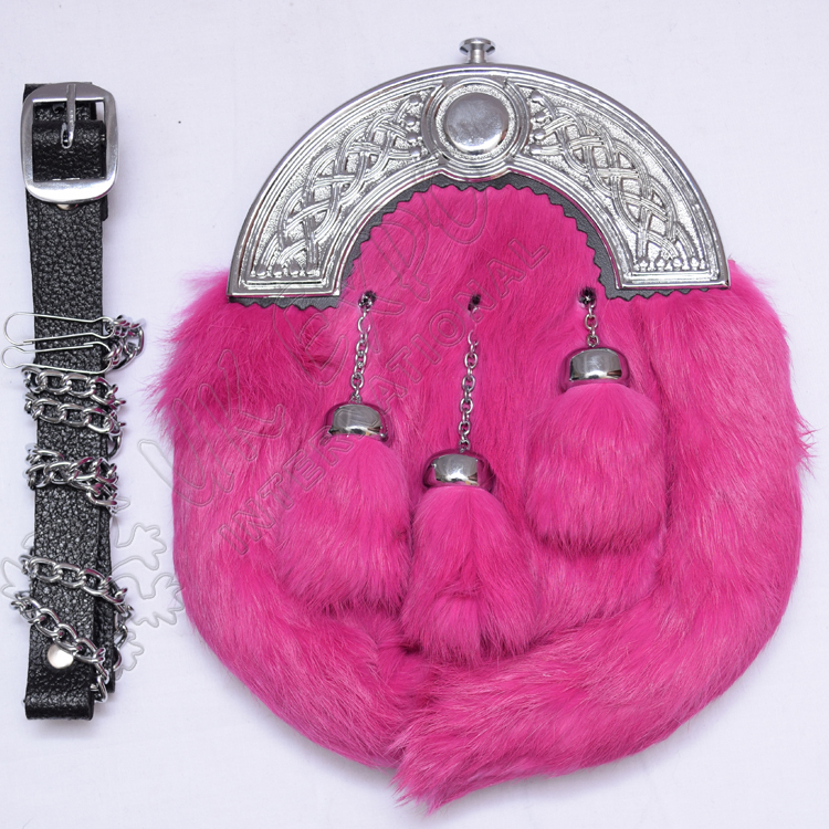 Pink Color Rabbit Fur Bright Celtic Sporran