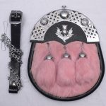 Scottish Pink Rabbit Fur Full Dress Thistle Sporran