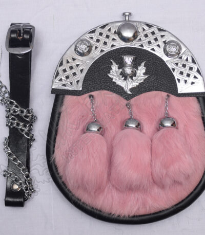 Scottish Pink Rabbit Fur Full Dress Thistle Sporran