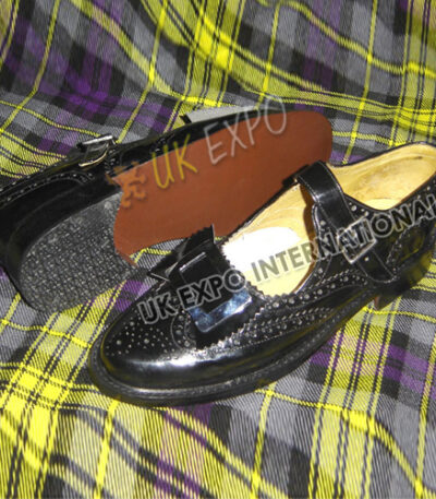 Celtic Buckle PVC Upper Scottish Kilt Shoes With Leather Sole