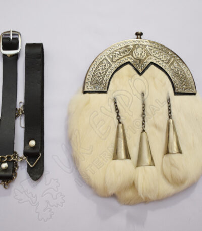 Rabbit Fur Sporran With Diamond Shape Celtic Cantle
