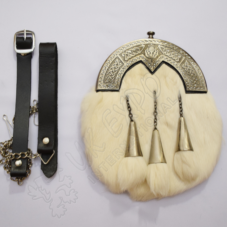 Rabbit Fur Sporran With Diamond Shape Celtic Cantle