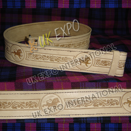 Rampart Lion Flower Knot Work Embossed Skin Color Leather Belt