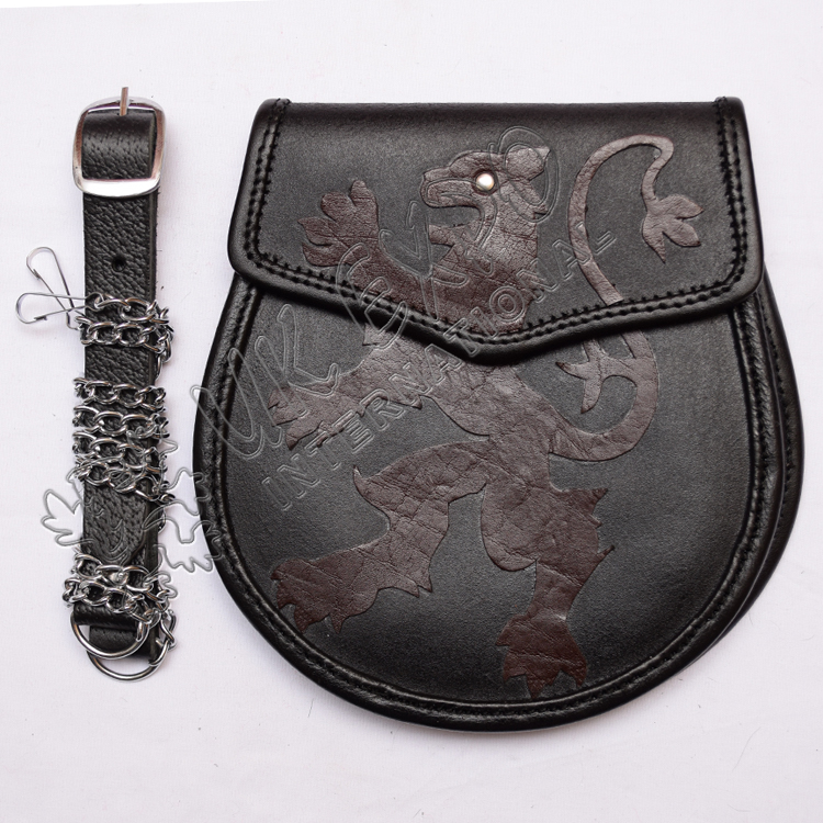 Brown Rampant Lion Semi Dress Black Leather Sporran