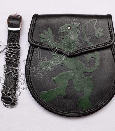 Green Rampant Lion Semi Dress Black Leather Sporran