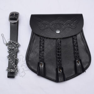 Real Cow Hide Leather Sporran with Celtic Design Embossed on front Flap