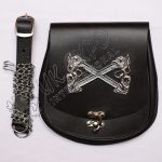Rampart Lion Celtic Chrome Cowhide Black Leather Sporran