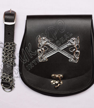 Rampart Lion Celtic Chrome Cowhide Black Leather Sporran