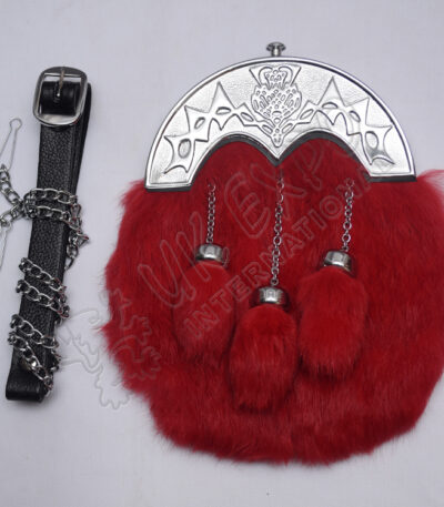 Red Color Rabbit Fur Scottish Flower Sporran