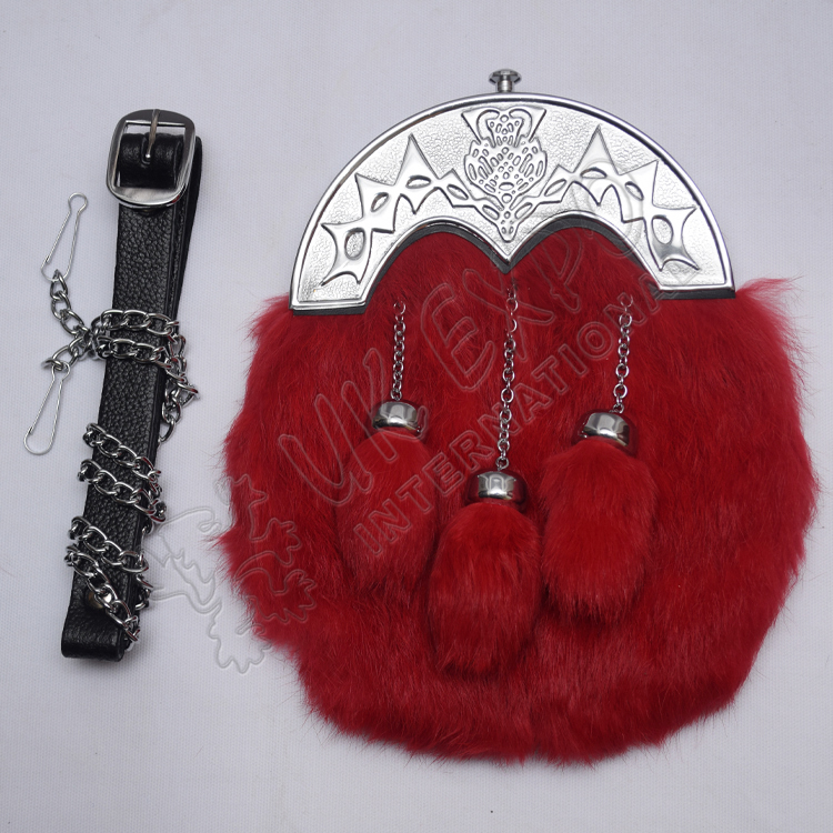 Red Color Rabbit Fur Scottish Flower Sporran
